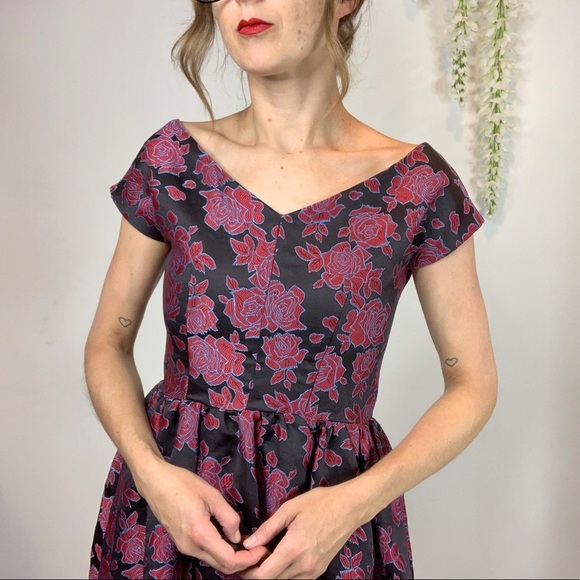TRUE DECADENCE brocade fit & flare dress Regencycore 1854 - Picture 7 of 10